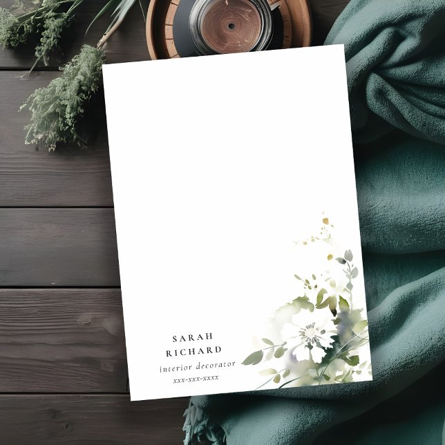 Modern Boho Abstrakt Grönt White Blommigt Logotyp Anteckningskort (Skapare uppladdad)