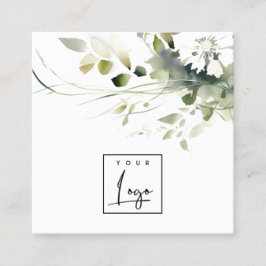 Modern Boho Abstrakt Grönt White Blommigt Logotyp Fyrkantigt Visitkort