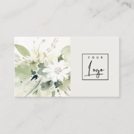Modern Boho Abstrakt Grönt White Blommigt Logotyp Visitkort