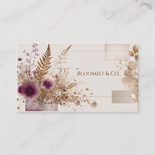 Modern Boho Abstrakt Lila Tistel Guld Geometrisk Visitkort (Framsida)