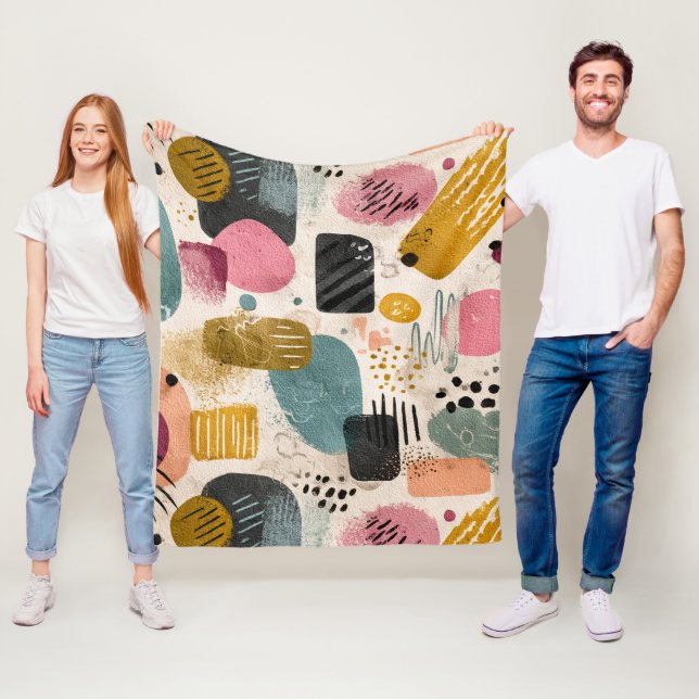Modern Boho Abstrakt Mönster | Texturerad Färgrik Fleecefilt (På plats)