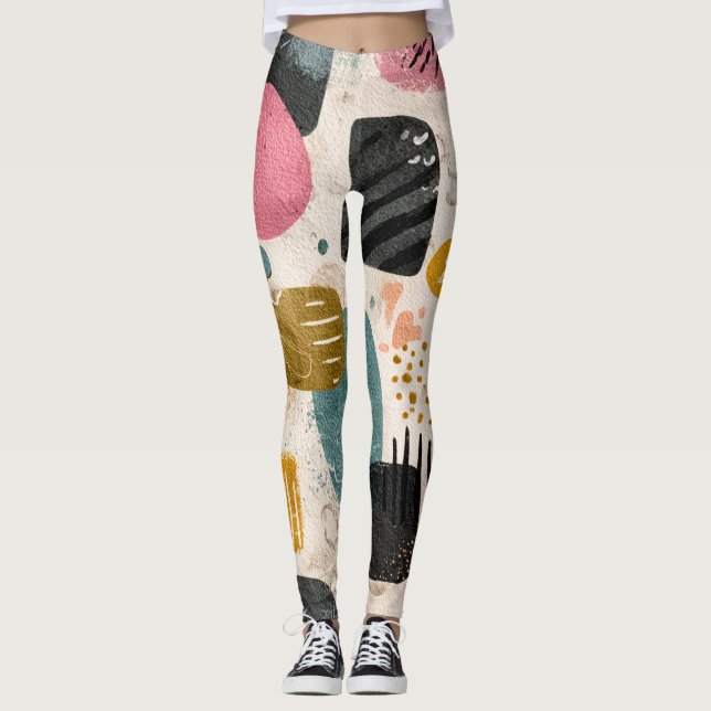 Modern Boho Abstrakt Mönster | Texturerad Färgrik Leggings (Framsida)