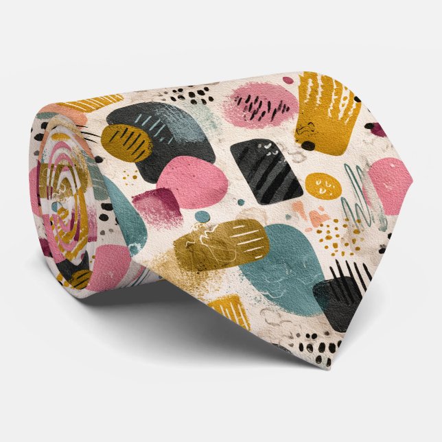 Modern Boho Abstrakt Mönster | Texturerad Färgrik Slips (Rullad)