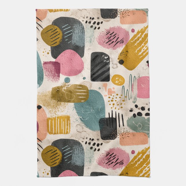 Modern Boho Abstrakt Mönster | Texturerad färgstar Kökshandduk (Vertikal)
