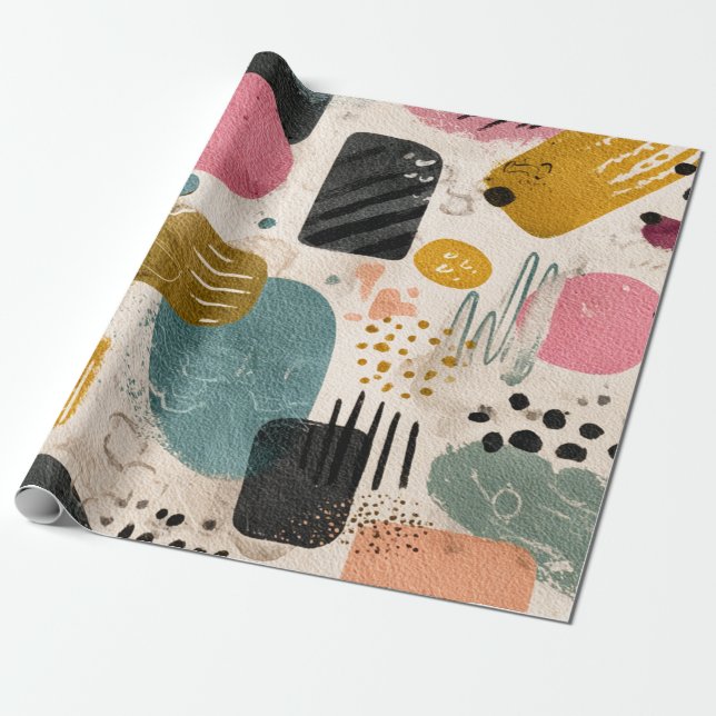 Modern Boho Abstrakt Mönster | Texturerad färgstar Presentpapper (Utrullad)