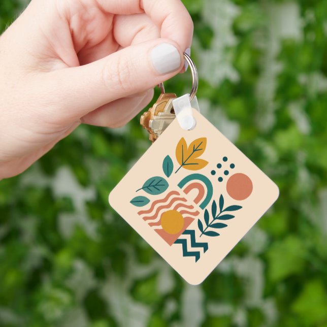 Modern Boho Abstrakt Nature Wall Art Nyckelring (Hand)