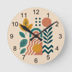 Modern Boho Abstrakt Nature Wall Art Rund Klocka