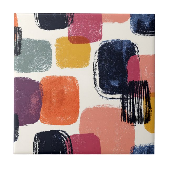 Modern Boho Abstrakt Penseldrag - Djärva Retro Fär Kakelplatta (Framsidan)