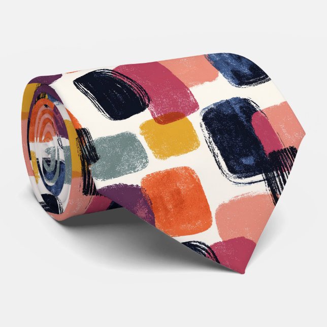 Modern Boho Abstrakt Penseldrag - Djärva Retro Fär Slips (Rullad)