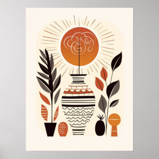 Modern Boho Abstrakt Terracotta Decorative Vas Poster