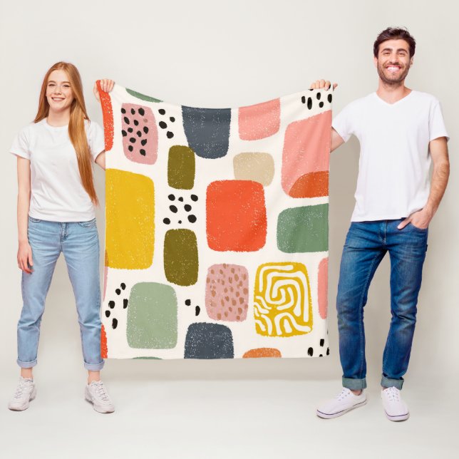 Modern Boho Abstrakt Vattenfärg Mönster | Färgrik Fleecefilt (På plats)