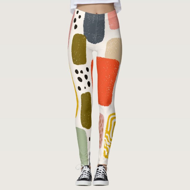 Modern Boho Abstrakt Vattenfärg Mönster | Färgrik Leggings (Framsida)