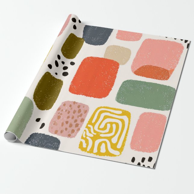 Modern Boho Abstrakt Vattenfärg Mönster | Färgrik Presentpapper (Utrullad)
