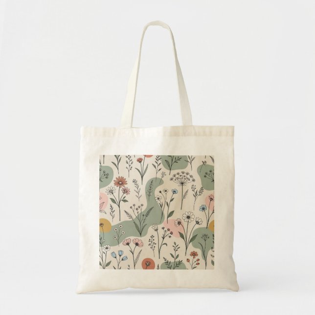Modern Boho Abstrakt Vildblomma Handväskor Tygkasse (Framsidan)