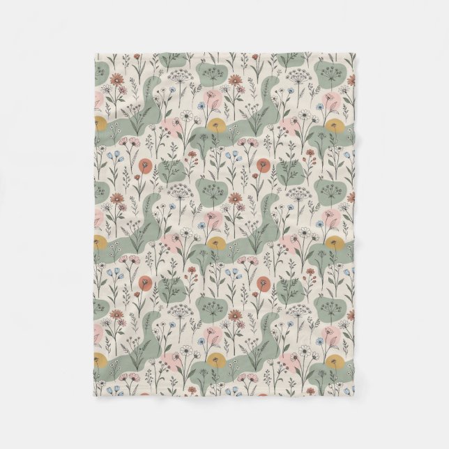 Modern Boho Abstrakt Vildblomsfilt Fleecefilt (Framsidan)
