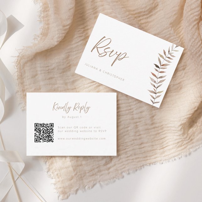 Modern Boho Akvarellblad QR-kod Bröllop RSVP Tack Kort (Skapare uppladdad)