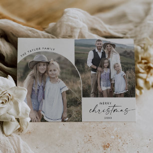 Modern Boho Arch 2 Family Photo God jul Julkort
