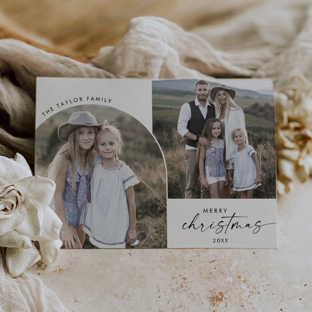 Modern Boho Arch 2 Family Photo God jul Julkort (Skapare uppladdad)