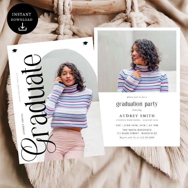 Modern Boho Arch 2 Photos Graduation Inbjudningar (Skapare uppladdad)