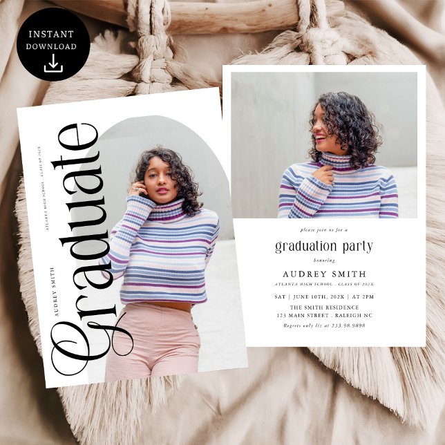 Modern Boho Arch 2 Photos Graduation Inbjudningar (Skapare uppladdad)