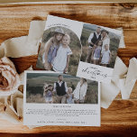Modern Boho Arch 3-familjens foton jul Nyheter Ho Julkort<br><div class="desc">Det här moderna boho arch 3-familjens kort för julnyheter är den perfekt helgdag Julhälsningar. Den bohemiska svarta och vita designen har en unik industriell präglingstypografi med minimal vintage stil. Anpassa kortet med 3 foton (2 på framsidan och 1 på baksidan), din familj namn, första namn och året. Inkludera ett valfritt...</div>