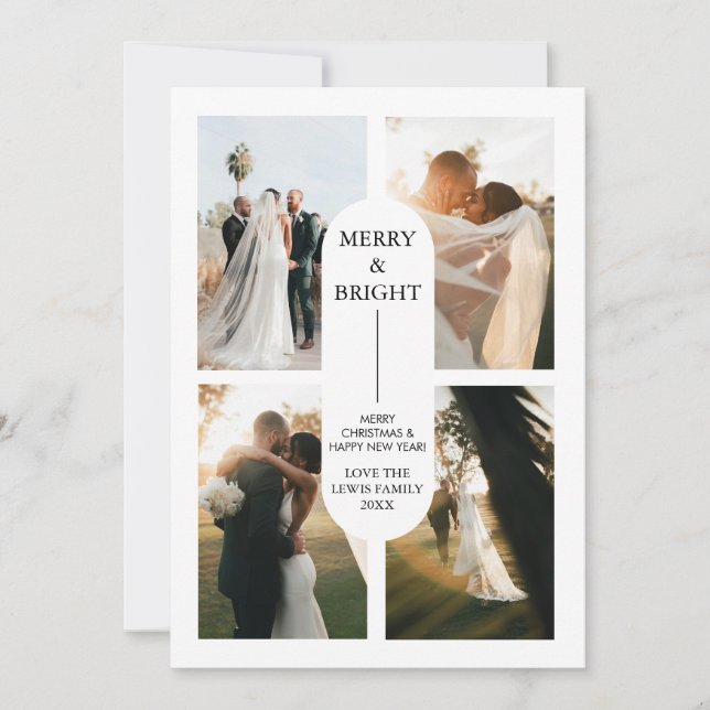 Modern Boho Arch 4-familjens fotopatecken - julkor Inbjudningar (Framsida)