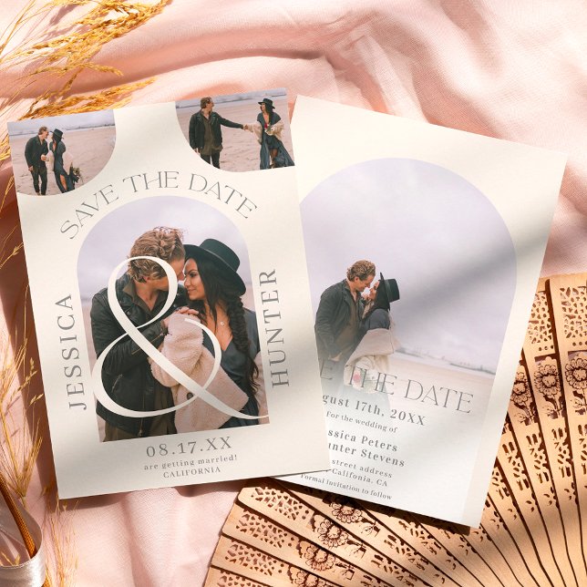 Modern boho arch 4 foton bröllop elfenben spara datumet (Skapare uppladdad)