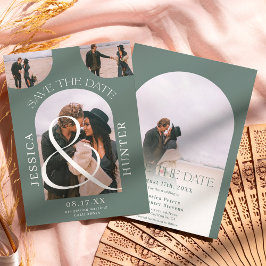 Modern boho arch 4 foton bröllop-grönt spara datumet