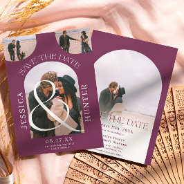 Modern boho arch 4 foton bröllop lila spara datumet