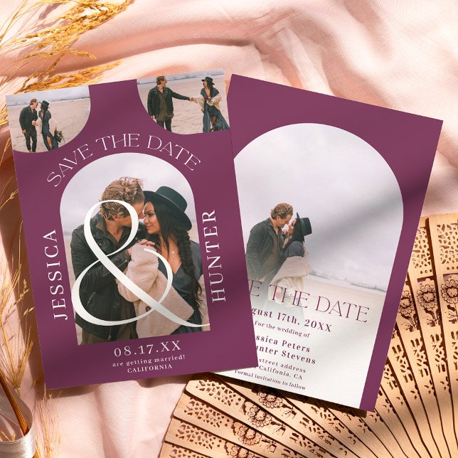 Modern boho arch 4 foton bröllop lila spara datumet (Skapare uppladdad)