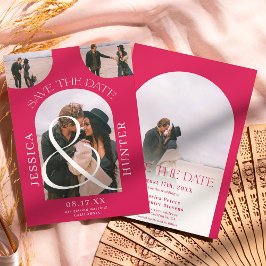 Modern boho arch 4 foton bröllop magenta spara datumet