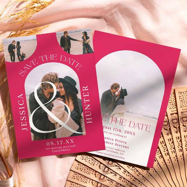 Modern boho arch 4 foton bröllop magenta spara datumet (Skapare uppladdad)