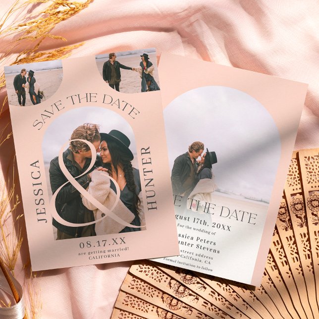 Modern boho arch 4 foton bröllop  rosa spara datumet (Skapare uppladdad)