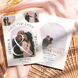 Modern boho arch 4 foton bröllop svart vita spara datumet