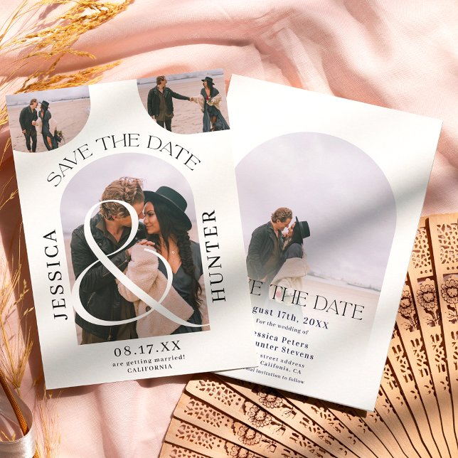 Modern boho arch 4 foton bröllop svart vita spara datumet (Skapare uppladdad)