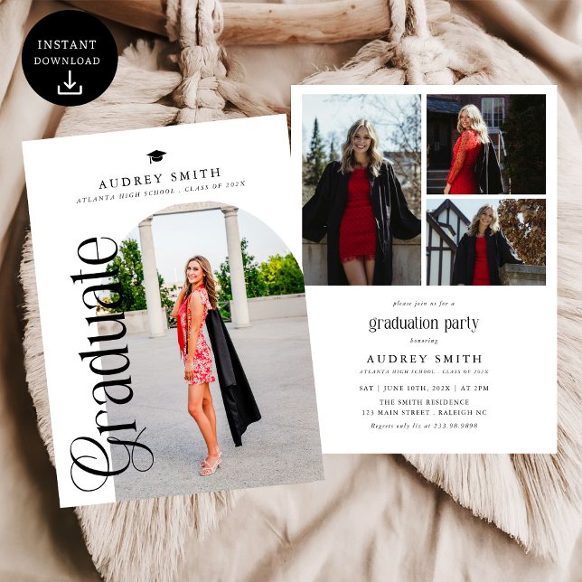 Modern Boho Arch 4 Photos Graduation Inbjudningar (Skapare uppladdad)