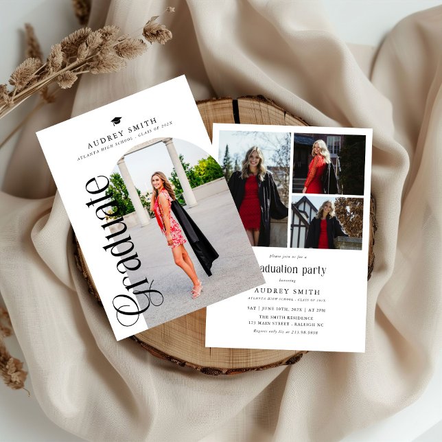 Modern Boho Arch 4 Photos Graduation Inbjudningar (Skapare uppladdad)