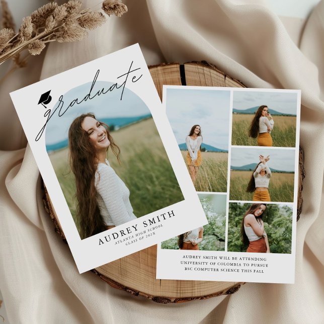 Modern Boho Arch 6 Photos Graduation Announcement Inbjudningar (Skapare uppladdad)