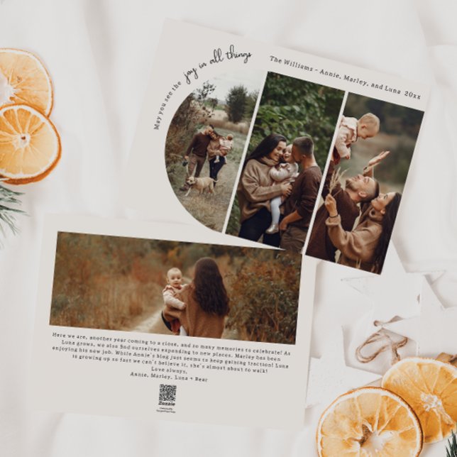 Modern Boho Arch Beige Joy in All Sak 4 Photo Julkort (Skapare uppladdad)