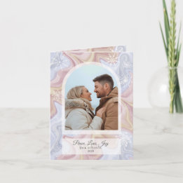 Modern Boho Arch-blått Julhälsningar kort