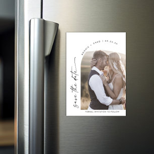 Modern Boho Arch Bröllop Photo Save Date Magnetisk Inbjudningskort