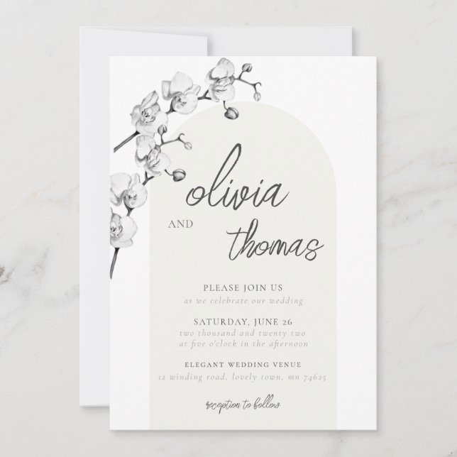 Modern Boho Arch Calligraphy Orchids Ivory Bröllop Inbjudningar (Framsida)
