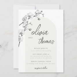 Modern Boho Arch Calligraphy Orchids Ivory Bröllop Inbjudningar