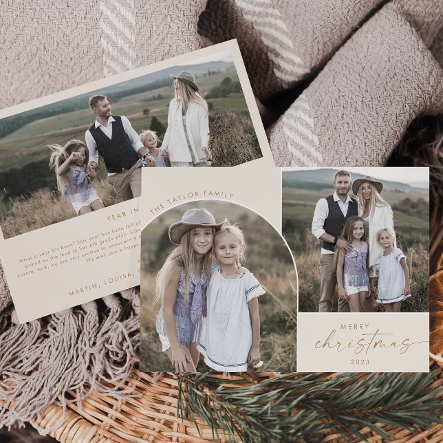 Modern Boho Arch | Cream 3-familjens foton jul Julkort (Skapare uppladdad)