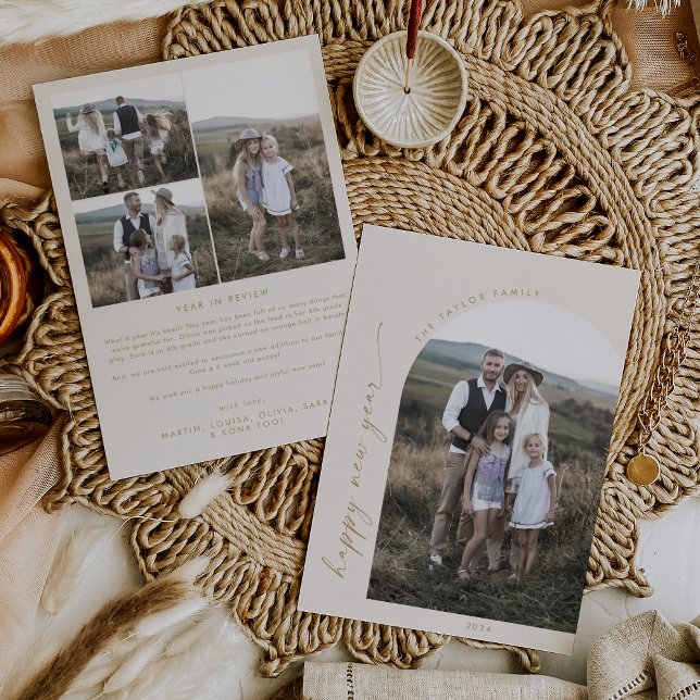 Modern Boho Arch | Cream Gott nytt år Photo Julkort (Skapare uppladdad)