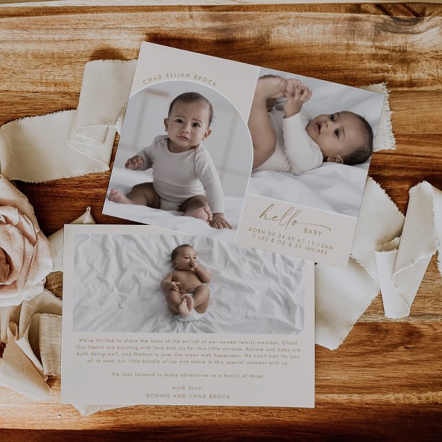 Modern Boho Arch | Cream Hej Baby 3 Fotofödelse Meddelande (Skapare uppladdad)