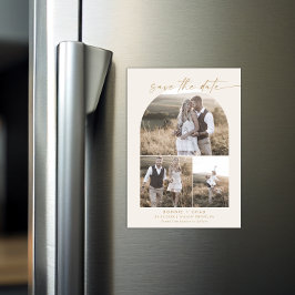 Modern Boho Arch Cream Photo Collage Spara datum Magnetisk Inbjudningskort