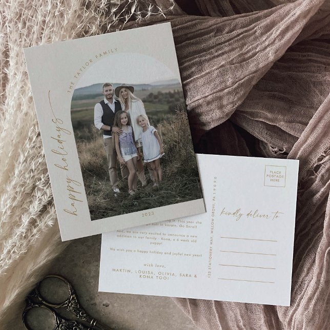 Modern Boho Arch | Cream Photo Year in Review Helg Vykort (Skapare uppladdad)