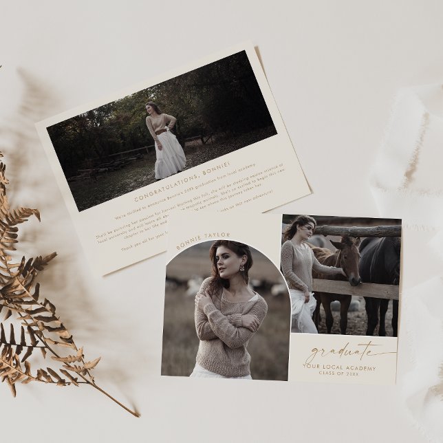 Modern Boho Arch Cream Student 3 Photo Studenten Meddelande (Skapare uppladdad)