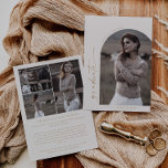 Modern Boho Arch | Cream Student Photo Studenten Meddelande<br><div class="desc">Det här moderna boho arch kräm-kortet för fotot från studenten är perfektens enkla högskole- eller högskoleexamen. Bohemikrämen och guld har en unik industriell präglingstypografi med minimalistisk vintage stil. Anpassa kortets framsida med ett foto, student namn och året. Ta med ytterligare 3 foton och ett längre meddelande på baksidan av kortet....</div>